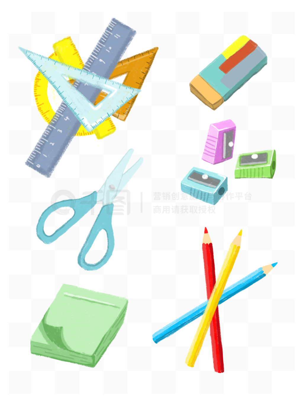 學習文具用品手繪元素模板免費下載指南