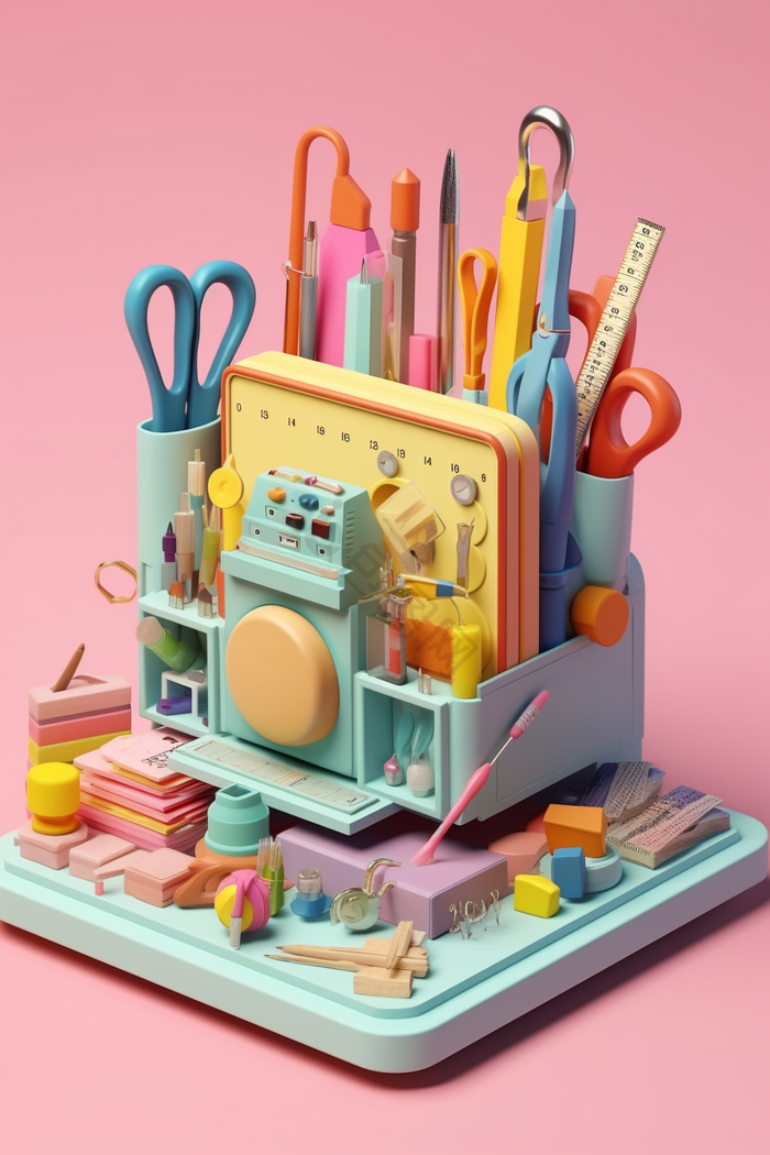 清潔用品與文具用品的矢量數(shù)字藝術(shù)融合